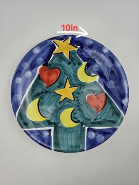Vintage Italian Ceramic Christmas Tree Dinner Plate  Hand Painted Made in Italy